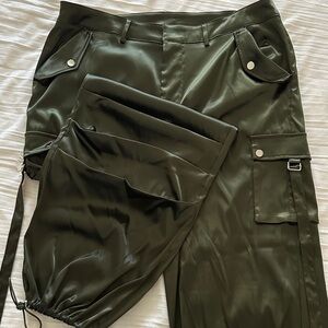Fashion Nova Olive Green satin cargo pants